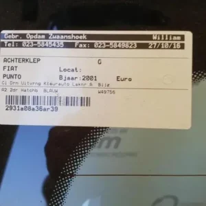 Plaats Bestelling Kofferruimteklep FIAT PUNTO (188_), FIAT PUNTO Hatchback Van (188_)